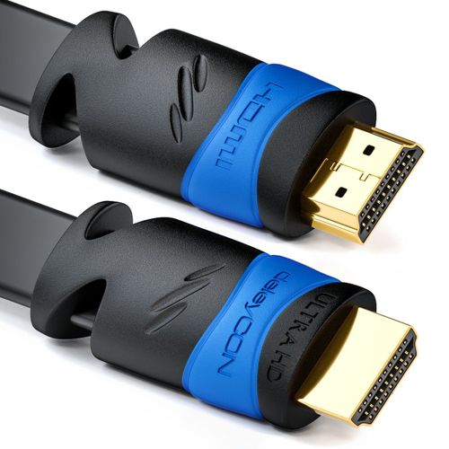 2m Câble HDMI Plat - Compatible avec HDMI 2.0/1.4 - UHD 4K HDR 3D 1080p 2160p ARC - Haute Vitesse avec Ethernet - Noir