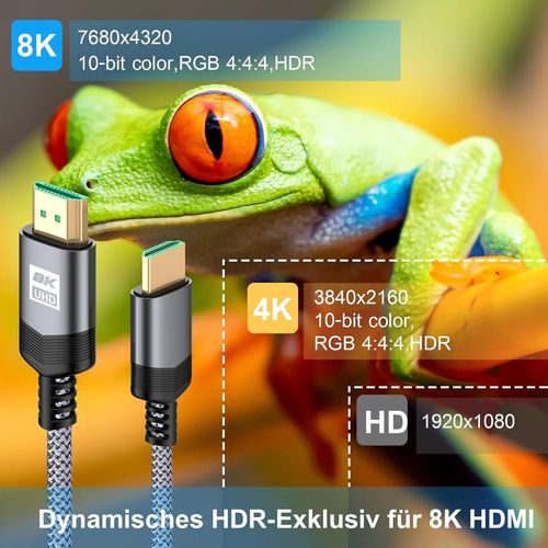 Câble HDMI 2.1 8K 5M Ultra HD 48 Gbps Ethernet High Speed 8K @ 60 Hz, 4K @ 120 Hz, HDCP 2.2 & 2.3, D OLBY Vision,3D, VRR,compatible avec PS5/4/3,8K Gaming,TV,lecteur Blu-ray, projecteur