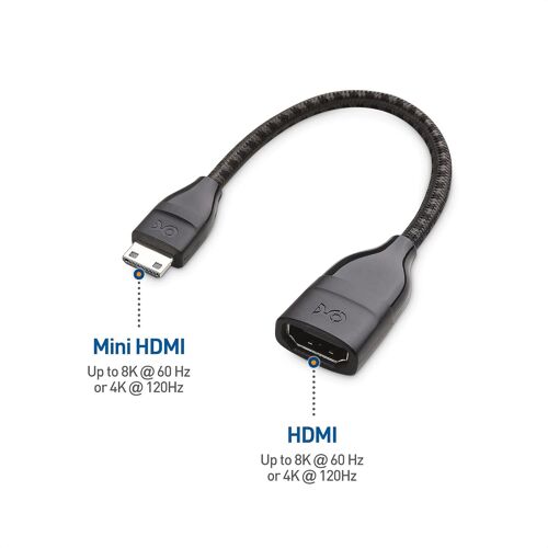Pack de 2 adaptateurs Mini HDMI vers HDMI (Mini HDMI Adapter) 8K / 4K 120Hz en Noir, 12,7 centimètres avec Support HDR pour Raspberry Pi Zero et Autres