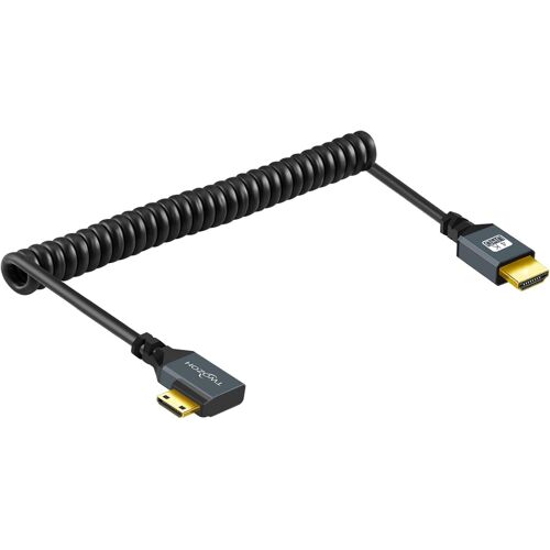 Câble Mini HDMI vers HDMI Spiralé à 90° Câble Mini HDMI vers HDMI à Angle Droit Compatible 4K/3D 1080p Extensible jusqu'à 1,5M
