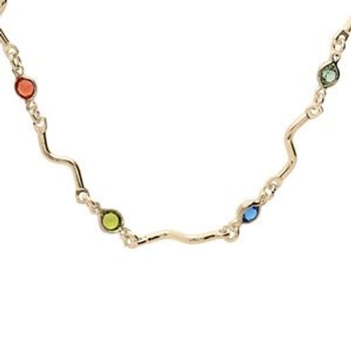 Collier Plaqué Or Pierres Multi Couleurs 41+6cm