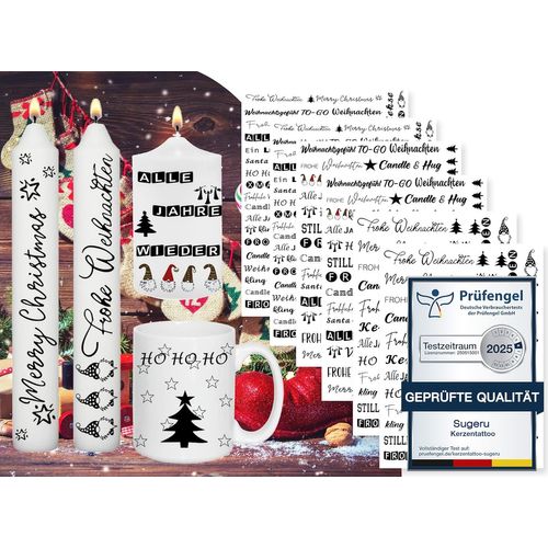 SJZG-Lot De 6 Tatouages De Bougie De Noël (Plus De 200 Motifs), Impression Transfert À L'Eau, Film De Cocotte À Faire Soi-Même, Autocollants Pour Décoration, Pâques, L'Avent