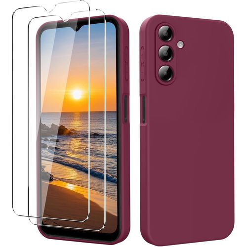 Coque En Silicone Liquide Ultrafine Pour Samsung Galaxy A26 5g + 2 Protecteurs D'écran, Souple Et Antichoc, Toucher Confortable - Prune