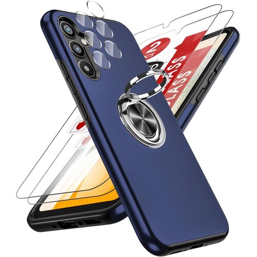 Coque pour Samsung Galaxy A34 5G avec 2 Verre Trempé Vitre Protection, 2 Protection Camera et Anneau Telephone, Militaire PC et TPU Silicone Etui Antichoc Housse pour Samsung A 34 - Bleu