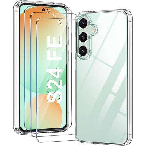 Coque Compatible Avec Samsung Galaxy S24 Fe 5g Transparente Avec 3 Verre Trempé Protection Écran, Souple Silicone Mince Étui Protection Bumper Housse Samsung S24 Fe Tpu Téléphone Clear Case
