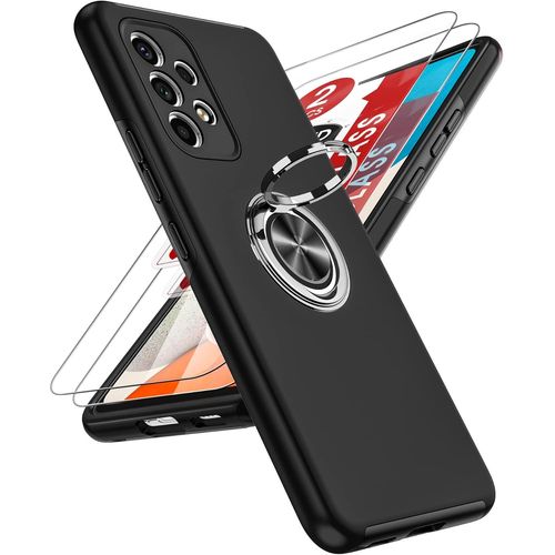 CAUC-Coque pour Samsung Galaxy A53 5G avec 2 Verre Trempé Vitre Protection et Anneau Telephone Invisible, Militaire PC et TPU Silicone Etui Antichoc Housse pour Samsung A 53 5G - Noir
