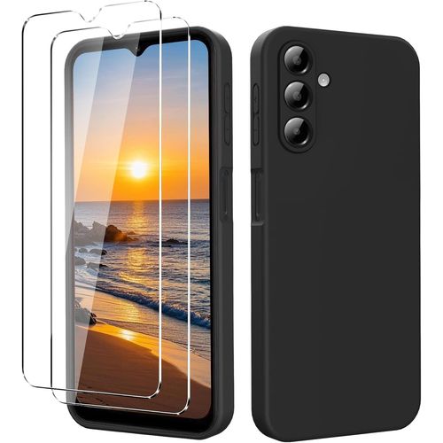 Coque Pour Samsung Galaxy A16 5g/4g, Avec 2 Verre Trempé Protection Écran, Housse De Protection En Silicone Souple, Etui Toucher De Peau Fin Et Liquide - Noir