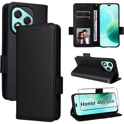 Coque pour Honor 400 Lite 5G avec 1 Pièces Verre Trempé, Etui Protection Housse Premium en Cuir PU Emplacements Cartes Pochette Flip Case Compatible avec Honor 400 Lite 5G