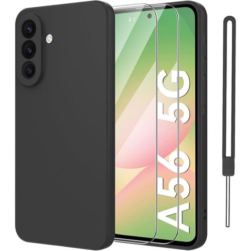 Protective Camera Case For Samsung Galaxy A56 5g With 2 Pieces Tempered Glass, Case For Samsung Galaxy A56 Protective Silicone Shockproof Slim Soft Black