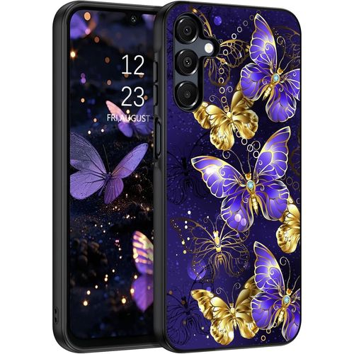 AEFJ-Coque pour Samsung Galaxy A16 5G Modèle Lumineux Coque Samsung Galaxy A16 TPU Bumper PC Shell Résistant aux Rayures Antichoc Housse pour Samsung Galaxy A16 5G, Papillon Violet
