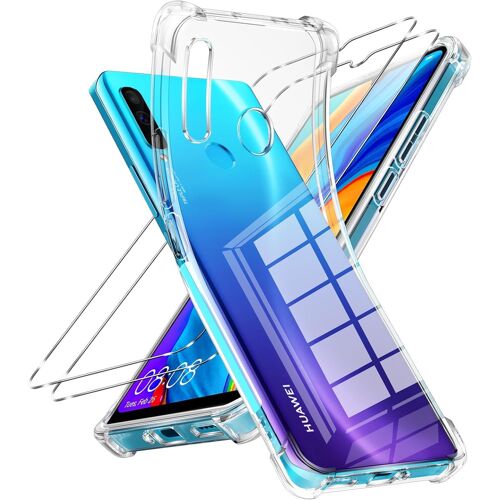 Coque Pour Huawei P30 Lite/Nova 4e Avec 2 Verre Trempé,Transparente Antichoc Silicone Souple Minc Étui Housse De Téléphone Protection Anti-Rayures Clair Clear Case Pour Huawei P30 Lite/Nova 4e(Q900)