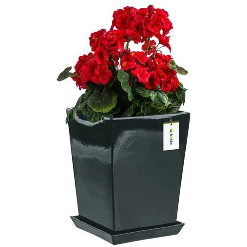 Pot Céramique 17x24 Cm Émaillé + Soucoupe Graphite Haut Boîtier Intérieur