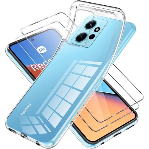 KAL-Coque Pour Xiaomi Redmi 12 Avec 2 Pièces Protection Écran En Verre Trempé, Transparente Souple Tpu Silicone Housse De Protection Antichoc - Pour Xiaomi 12 6.79"" Pouces