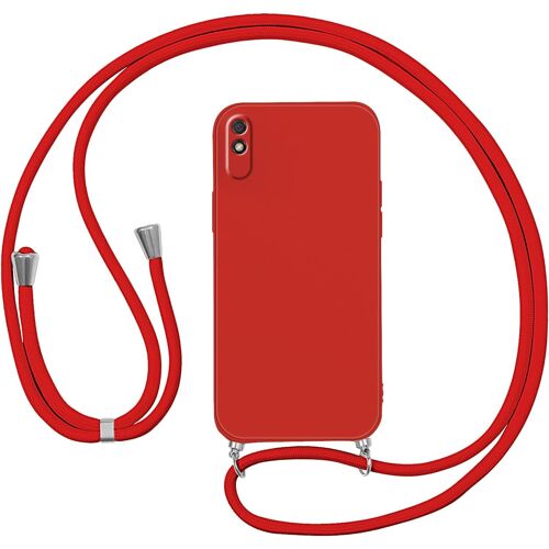 KAL-Coque Pour Xiaomi Redmi 9At/Redmi 9A Avec Cordon De Collier, Souple Silicone Antichoc Téléphone Etui Avec Bandouliere, Tour De Cou Lanière En Corde - Housse Avec Réglable Chaine, Rouge