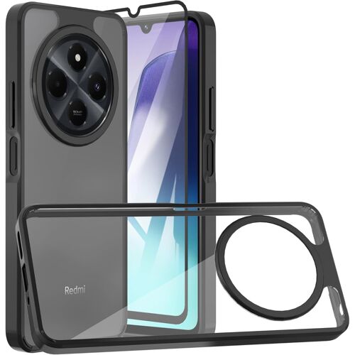 KAL-Transparente Coque Pour Xiaomi Redmi 14C / Redmi A4 5G + Verre Trempé Protection Écran,Silicone Tpu Étui Housse Antichoc Bordure Colorée Case Cover - Noir