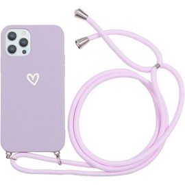 KAL-Coque Avec Cordon Pour Xiaomi Redmi 9C /9C Nfc (4G), Tpu Souple Silicone Mat Etui Antichoc Cover Avec Réglable Collier Chaîne Portable Coeur Blanc Motif Housse Pour Redmi 9C (6,53 Pouce), Lilas