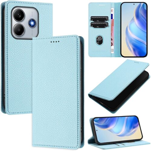 KAL-Coque Pour Xiaomi Redmi Note 14 5G - Étui Portefeuille En Cuir À Rabat - Porte-Cartes Support Magnétique Housse Folio Flip Case - Bleu Ciel