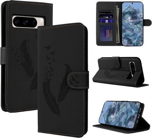 KAL-Coque Pour Google Pixel 8 Pro Étui À Rabat Antichoc Cuir Housse De Protection Pour Google Pixel 8 Pro Pochette De Portefeuille Magnétique Flip Case Etui Pour Google Pixel 8 Pro, Noir