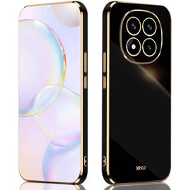 Kal-Coque Pour Xiaomi Redmi Note 14 Pro 5g / Poco X7 5g, Simple Couleur Unie Dos Galvanisé Bordure Dorée Design Souple Tpu Antichoc Protection Ultra Mince Housse Femme Étui (Noir)