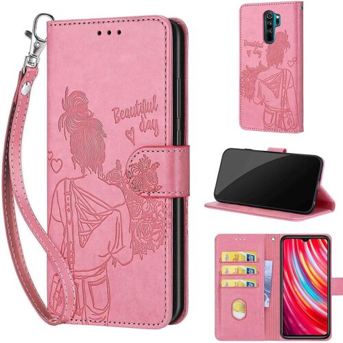 KAL-Coque Pour Xiaomi Redmi Note 8 Pro Étui, Avec [Fentes Pour Cartes] [Magnétique] Cuir Housse Antichoc Portefeuille Etui Compatible Xiaomi Redmi Note 8 Pro Rose