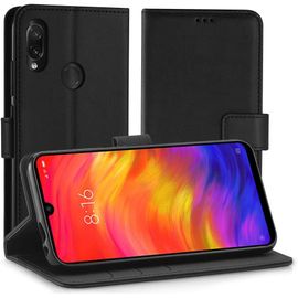 Kal-Coque Compatible Pour Xiaomi Redmi Note 7/Redmi Note 7 Pro, Étui Housse En Cuir Ultra-Mince Avec Carte Fente Coque Compatible Pour Redmi Note 7/Redmi Note 7 Pro - Noir (6,3"")