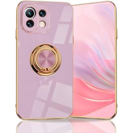 KAL-Coque Pour Xiaomi 11 Lite 5G Ne/Xiaomi Mi 11 Lite, Très Mince Antichoc Premium Tpu Bumper Souple Silicone Housse, Élégant Électrolytique Bord Or 360°Anneau Support Étui, Violet