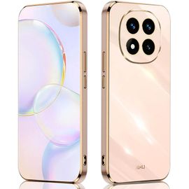Kal-Coque Pour Xiaomi Redmi Note 14 Pro 5g / Poco X7 5g, Simple Couleur Unie Dos Galvanisé Bordure Dorée Design Souple Tpu Antichoc Protection Ultra Mince Housse Femme Étui (Rose)