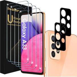 CAUC-Pack de 4 Verre Trempé Compatible avec Samsung Galaxy A33 5G, avec [2 pièces] Caméra Arrière Protecteur, Film de Protection d¿écran [Anti Rayures]