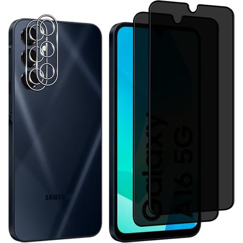 CAUC-Verre Trempé Anti-Espion pour Samsung Galaxy A16 5G/4G, 2 Pièces Film Protection écran et 2 Pièces Caméra Arrière Protecteur, 9H Dureté, HD, Anti-Rayures, sans Bulles, Facile à Installer