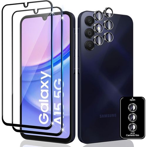 Pour Samsung Galaxy A15 5g/4g Verre Trempé, Protection Écran + Caméra Arrière Protecteur Film,¿2+2 Pièces¿ Dureté 9h Film Sans Bulles Anti-Rayures Protecteurs D'écran Vitre Trempé