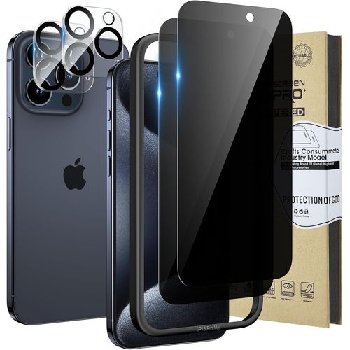[2+2 Protection D'écran Anti-Espion À Couverture Complète Pour Iphone 15 Pro Max Avec Protecteur Objectif Caméra Arrière,Installation Facile, Film Verre Trempé Confidentialité