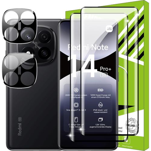 CAUC-Film pour Xiaomi Redmi Note 14 Pro Plus 5G Verre Trempé [2+2 Pièces] Caméra Arrière Protecteur Film + HD Protecteur d'écran Verre Trempé