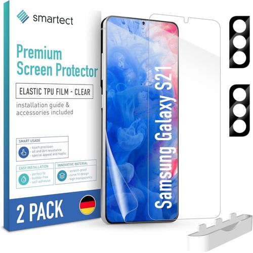 TPU Protecteur d'écran [2 + 2 Pièces] pour Samsung Galaxy S21, Écran + Caméra, Couvre tout l'écran, Installation sans Bulles, Protection Anti-Traces de Doigts