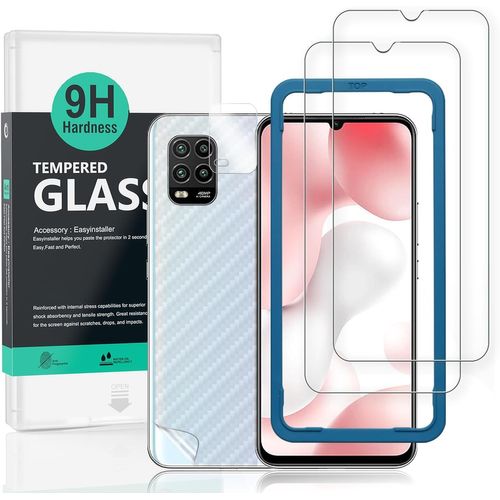 Aer-Verre Trempé De Protection Pour Xiaomi Mi 10 Lite [Paquet De 2] Avec Protecteur D'écran De Caméra, Protection Arrière Effet Fibre De Carbone,Avec Une Kit D'installation Facile