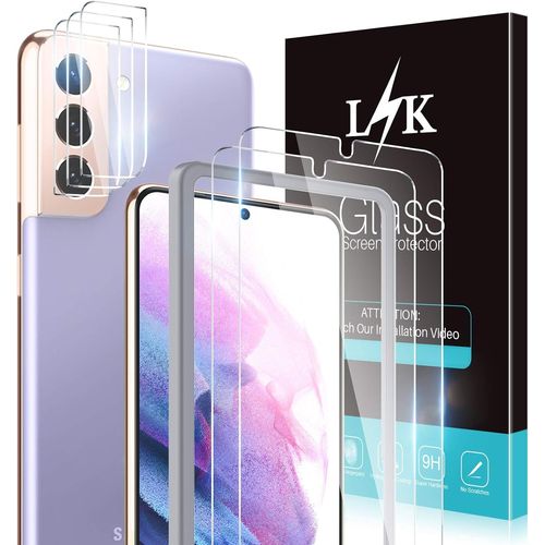 5-Piece Tempered Glass Screen Protector Compatible With Samsung Galaxy S21 With 2 Pieces Screen Protectors + 3 X Rear Camera Protectors \ Bubble-Free 9h Hardness Fingerprint Stand