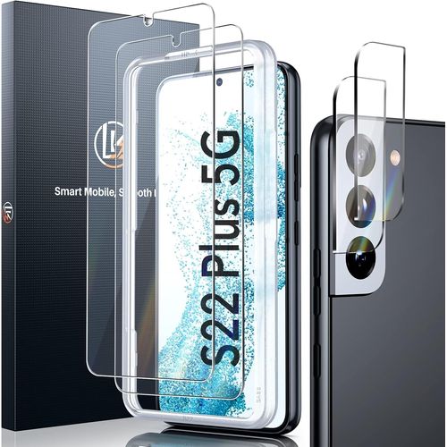 2+2 Verre Trempé Compatible Avec Samsung Galaxy S22 Plus 5g,2pcs Protection Ecran S22+ Et 2pcs Caméra Arrière Protecteur Anti-Rayure Et Sans Bulles Et Ultra-Hd,Avec Cadre D'installation