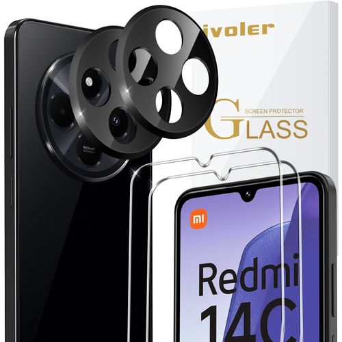 Pack De 2 Film De Protection D¿Écran En Verre Trempé Pour Xiaomi Redmi 14c 4g / Poco C75, Avec 2 Pièces Caméra Arrière Protecteur, Dureté 9h Glass, Anti Rayures, Sans Bulles