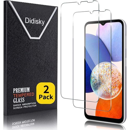 Lot De 2 Protecteur Verre Trempé Pour Samsung Galaxy A14, Film Protection Écran, Dureté 9h, Pas De Bulles, Haute Définition