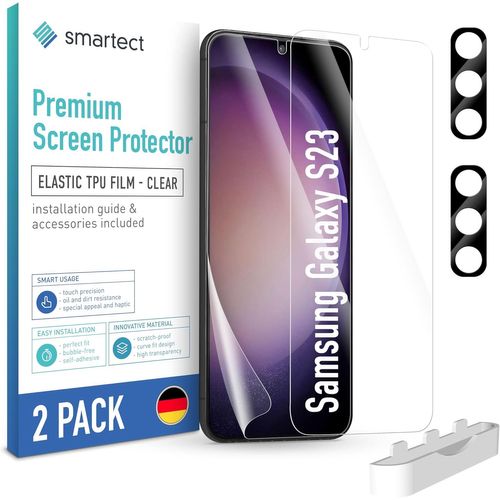 TPU Protecteur d'écran [2 + 2 Pièces] pour Samsung Galaxy S23, Écran + Caméra, Couvre tout l'écran, Installation sans Bulles, Protection Anti-Traces de Doigts
