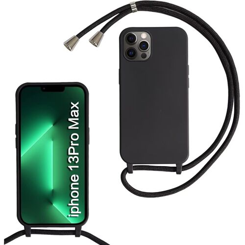 KAL-Coque Compatible Avec Iphone 13 Pro Max, Collier Pour Étui Colliers De Cellulaire Mince Antichoc Réglable Lanyard Case Pu Bumper Pour Iphone 13 Pro Max, Noir