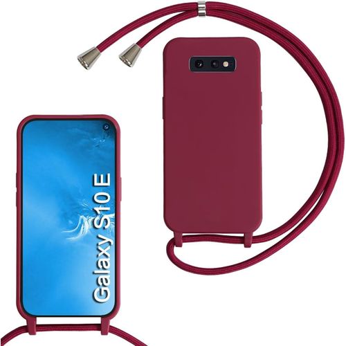 KAL-Coque Compatible Avec Samsung Galaxy S10E, Collier Pour Étui Colliers De Cellulaire Mince Antichoc Réglable Lanyard Case Pu Bumper Pour Samsung Galaxy S10E, Rouge