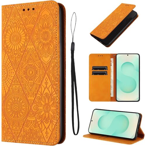 KAL-Étui Pour Samsung Galaxy S25 Plus/S24 Plus 5G Pouces Cuir Artificiel Coque S25 Plus/S24 Plus Avec Fente Pour Carte Housse S25 Plus/S24 Plus Béquille Housse, Orange