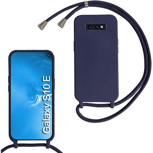KAL-Coque Compatible Avec Samsung Galaxy S10E, Collier Pour Étui Colliers De Cellulaire Mince Antichoc Réglable Lanyard Case Pu Bumper Pour Samsung Galaxy S10E, Bleu Marine