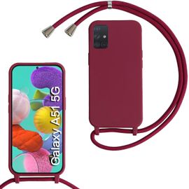 Kal-Coque Compatible Avec Samsung Galaxy A51 5g, Collier Pour Étui Colliers De Cellulaire Mince Antichoc Réglable Lanyard Case Pu Bumper Pour Samsung Galaxy A51 5g, Rouge