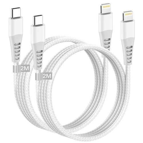 TWQ-Câble iPhone USB C 2M Lot de 2[Certifié MFi], Câble USB C vers Lightning Cable iPhone Charge Rapide Nylon Câble Lightning USB C Fil Chargeur iPhone Rapide Cordon pour iPhone 14 Pro Max 13 12 Mini