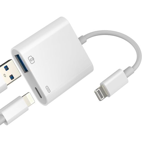 TRAHOO-Adaptateur Lightning vers USB (2 en 1) pour iPhone 14 Pro Max Chargeur adaptateur certifié MFI pour Apple iPad OTG 3.0 Câble lecteur cartes appareil photo numérique photos clavier souris acces
