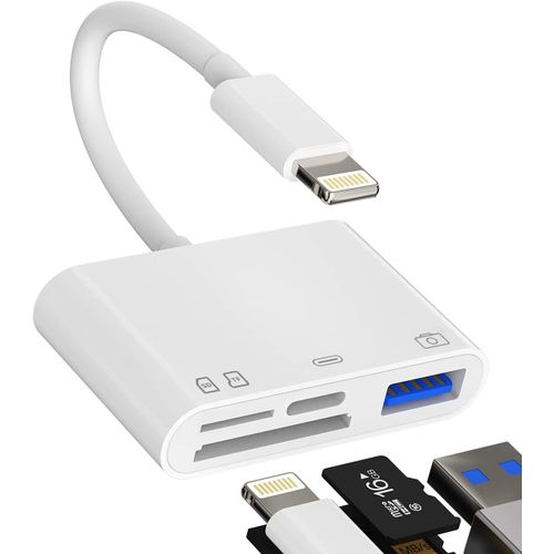 TRAHOO-Lecteur de carte mémoire SD pour appareil photo compatible avec iPhone, compatible avec Lightning mâle vers USB femelle, adaptateur OTG micro TF, connecteur de chargeur pour Apple iPad 12, 11,