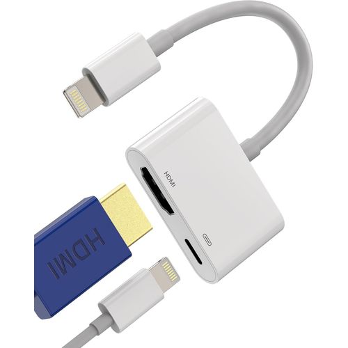 KALANKA-Adaptateur Lightning vers HDMI Câble de téléphone portable vers TV Adaptateur HD numérique AV (2 en 1) Connecteur chargeur rapide Jack pour Apple iPhone 14 13 12 11 Pro Max pour iPad Air Conv