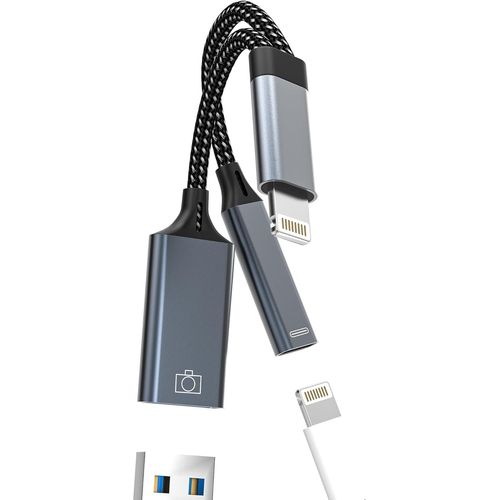 Adaptateur Lightning Vers Usb(2 En 1)Usb-A Otg 3.0 Cable Pour Iphone 14 13 12 11 Pro Max 7 8 Chargeur Câble Pour Ipad Prise Charge Certifié Pour Apple Mfi Photo Fichiers Claviers Clés Caméra[Z985]