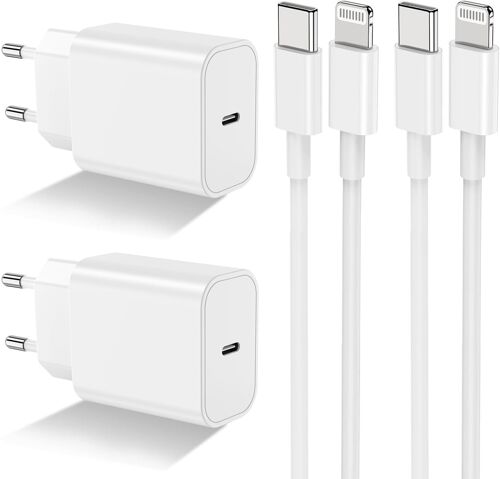 CMWX-2Pack Chargeur Rapide iPhone 14 13 12 11,¿Apple MFi Certifié¿ 20W USB C Adaptateur Secteur Prise Chargeur Apple Original 2m Cable pour iPhone XS Max/XR/SE/iPad
